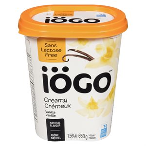 Yogourt vanille sans lactose 1.5% 650gr
